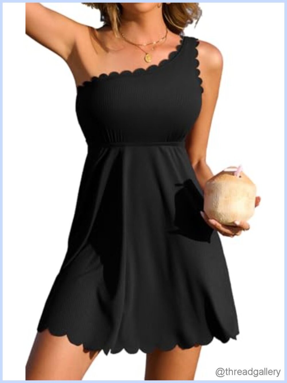One Shoulder Ribbed Swim Dress for Women Modest Full Coverage Swimsuit